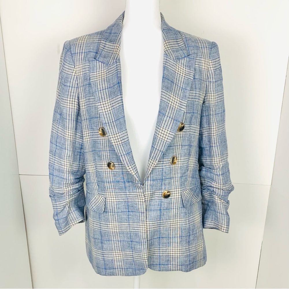 Veronica Beard Light Blue Plaid Double-Breasted Blazer